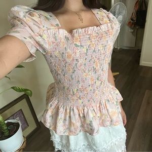 Rachel Parcell Light Pink floral puff sleeve top